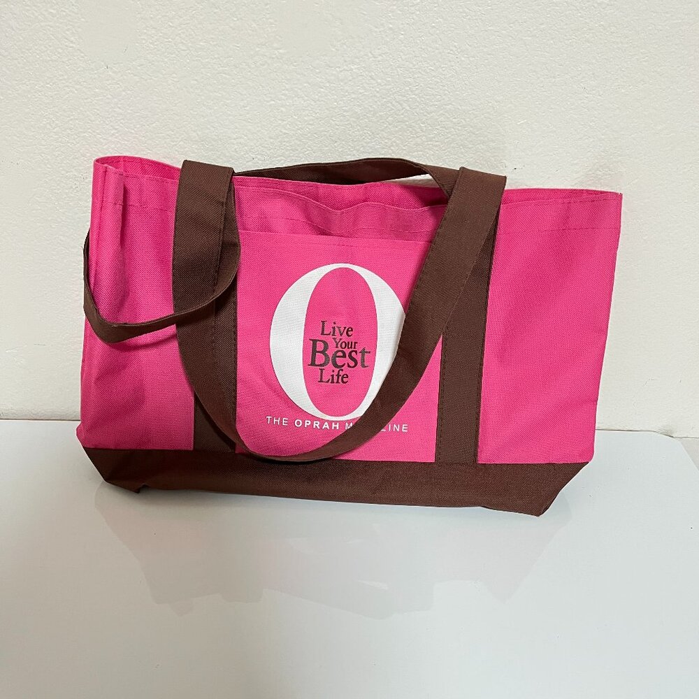 THE OPRAH MAGAZINE PINK/BROWN TOTE BAG 18"x12"-Preowned